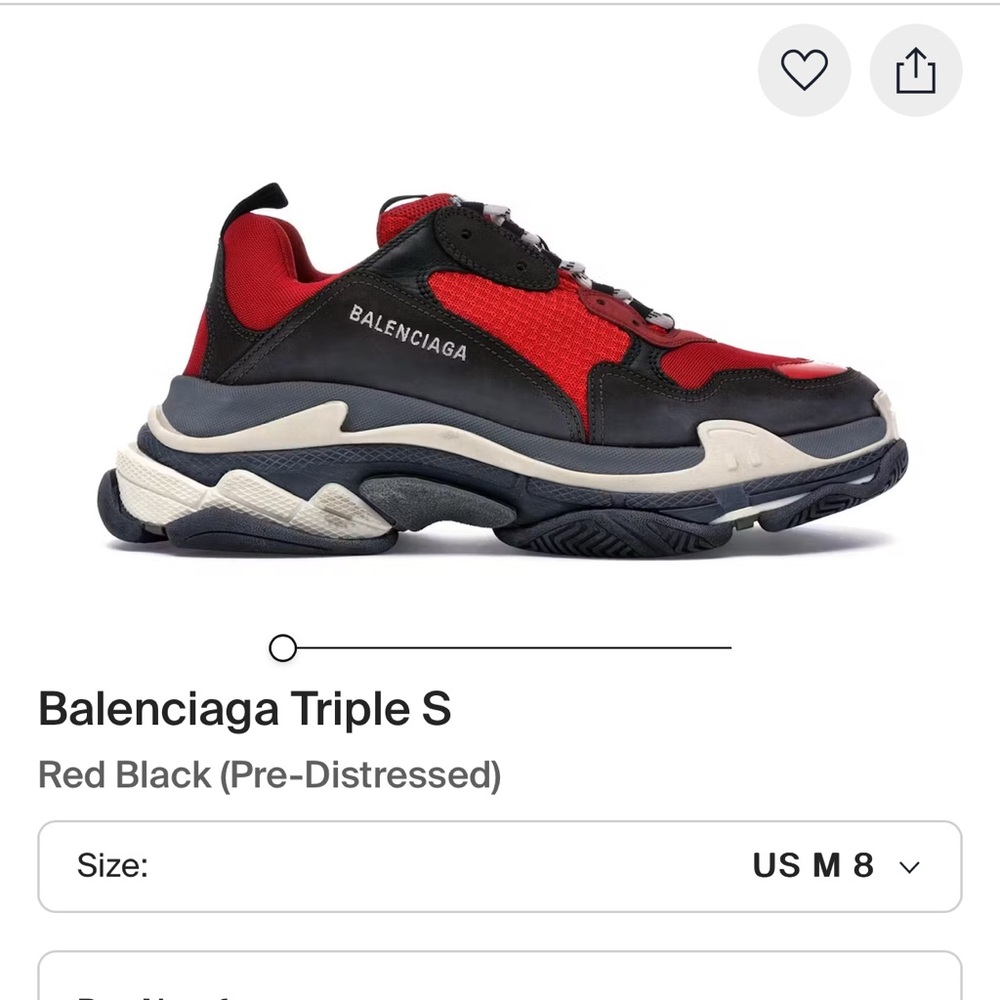 Balenciaga Red and Black Triple S Sneakers - Picture 7 of 7